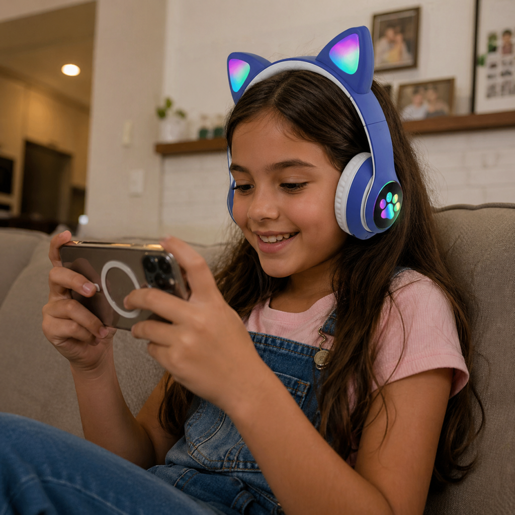 Headphone Bluetooth Orelha de Gato LED Cores B-19