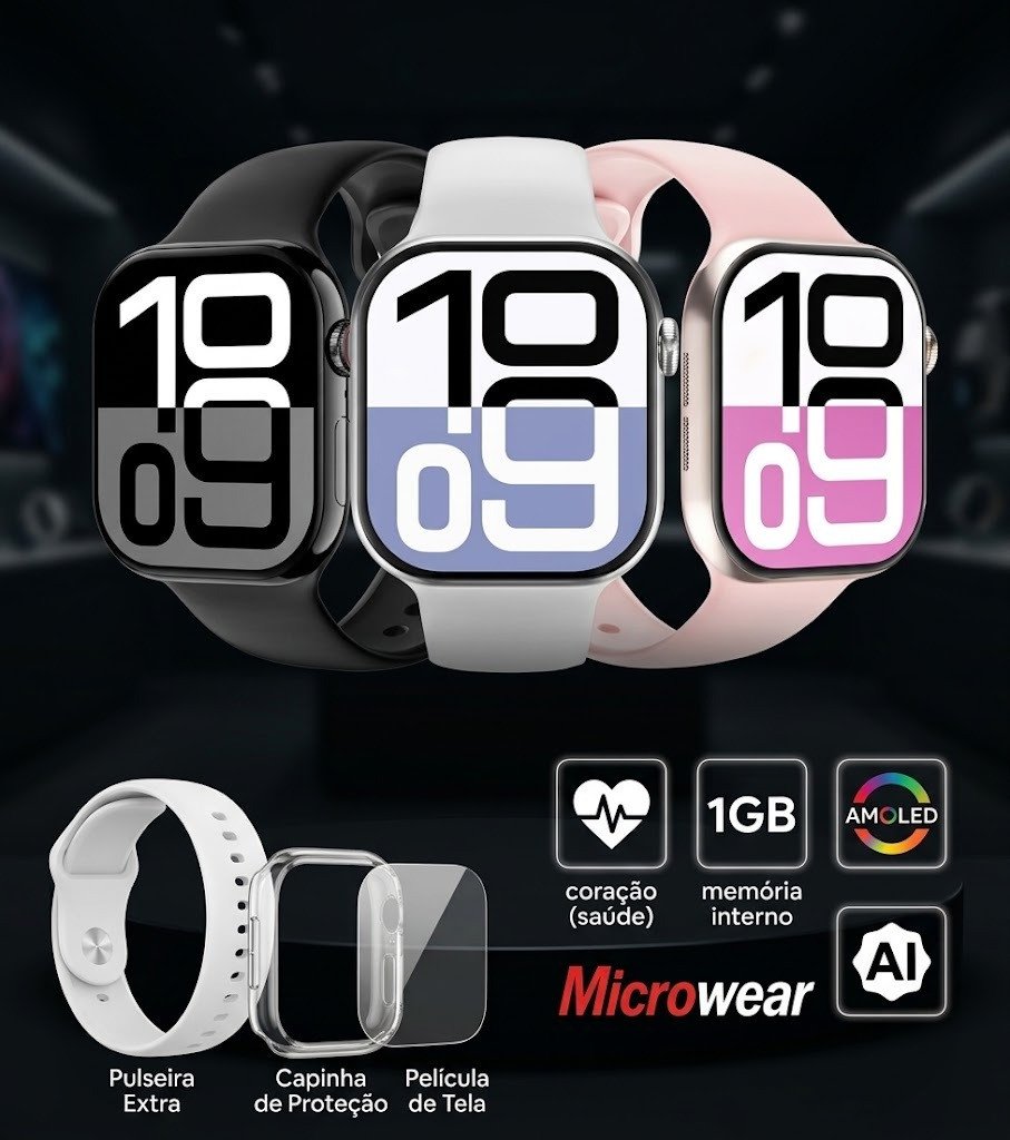 Smartwatch Microwear S10 Pro 2025 46MM 2,08" Amoled + Pulseira Extra, Película e Capinha TPU