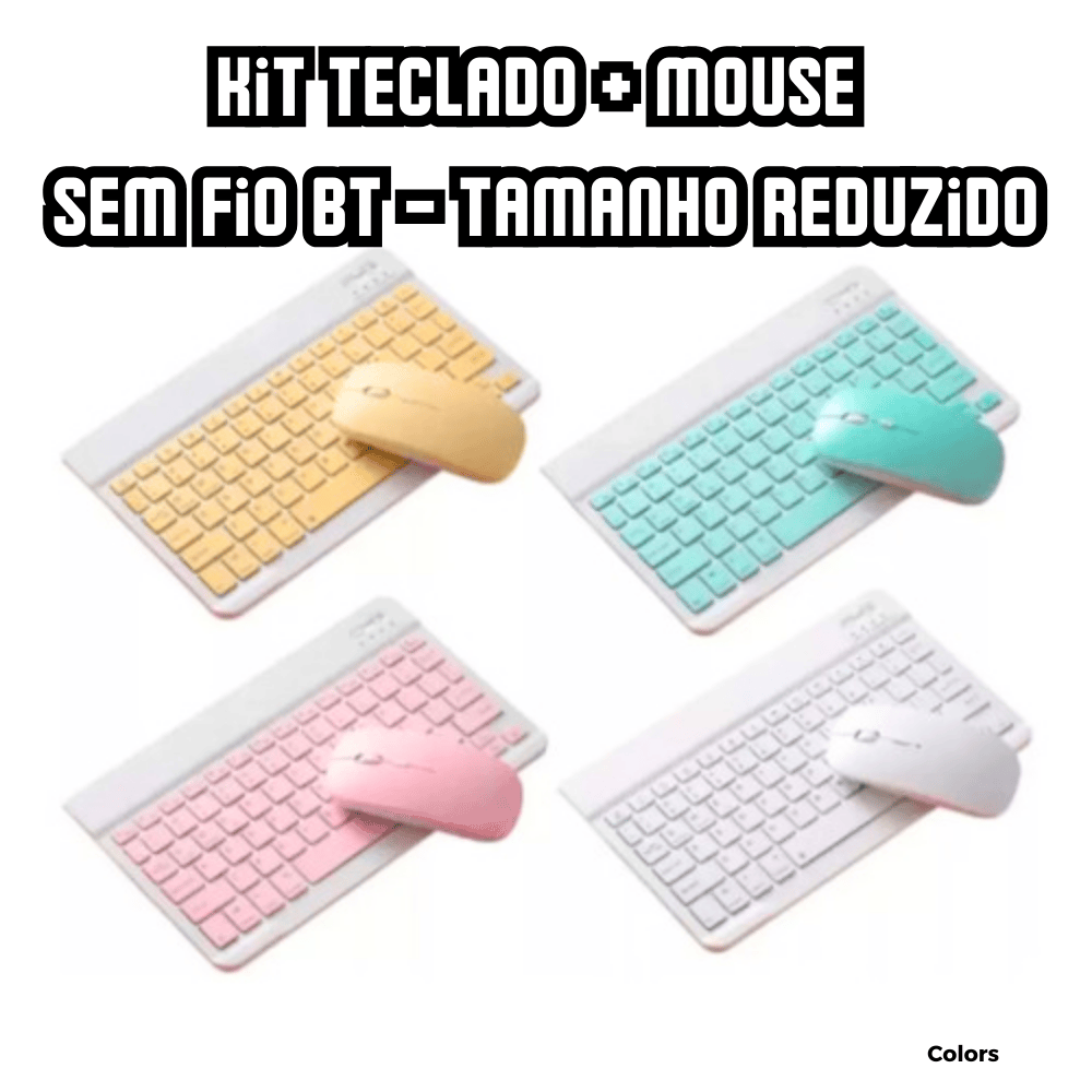 Kit Mini Teclado + Mouse Sem Fio Bluetooth - Kapbom KA-685 - Cores variadas