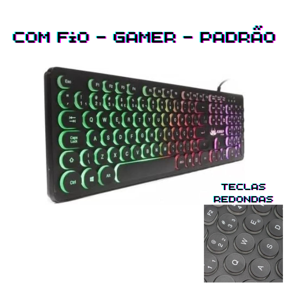 Teclado Gamer com Fio - Membrana - LEDS RGB - Knup KP-2059