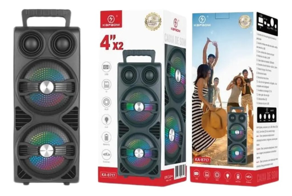 Caixa de som Kapbom KA-8910e Mutifunções com LEDs