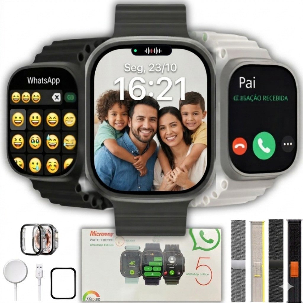 Smartwatch Microwear U5 + Ultra 49MM Lançamento 2026 + Brindes: Pulseira extra, capinha e película de proteção