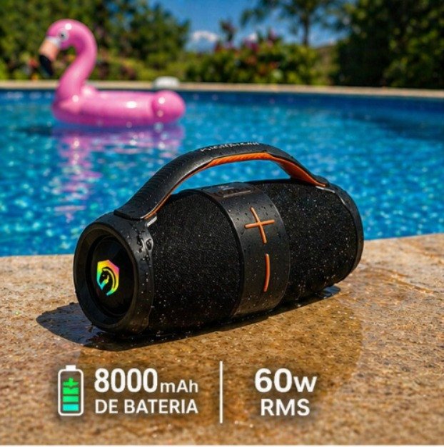 Caixa de Som H'maston AM51 60W LEDS Super Bateria e Som de alta qualidade