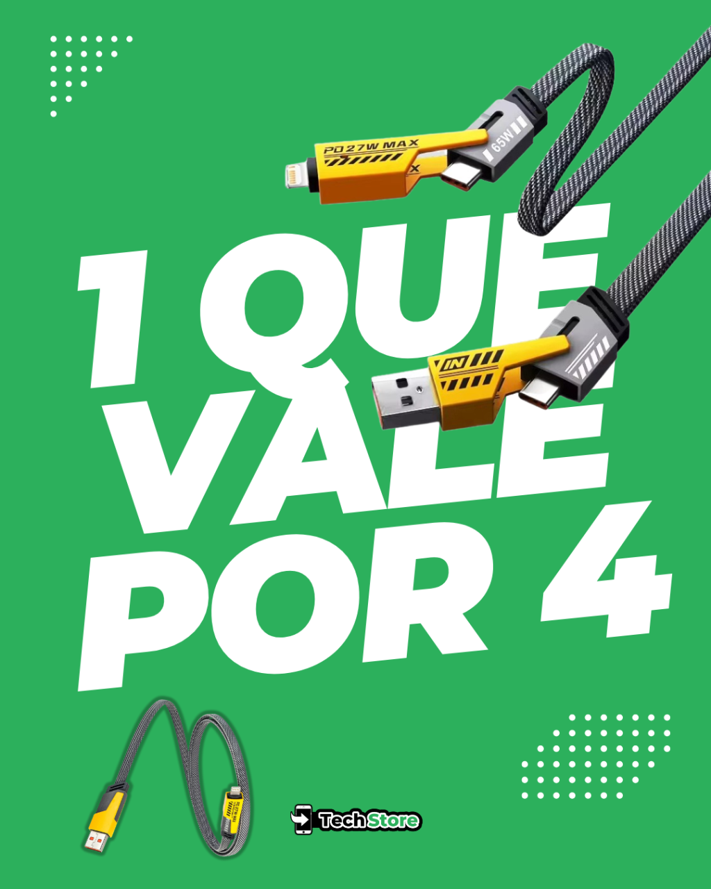 Cabo Benedo 4 em 1 - Lightning, 2x USB-C e USB-A