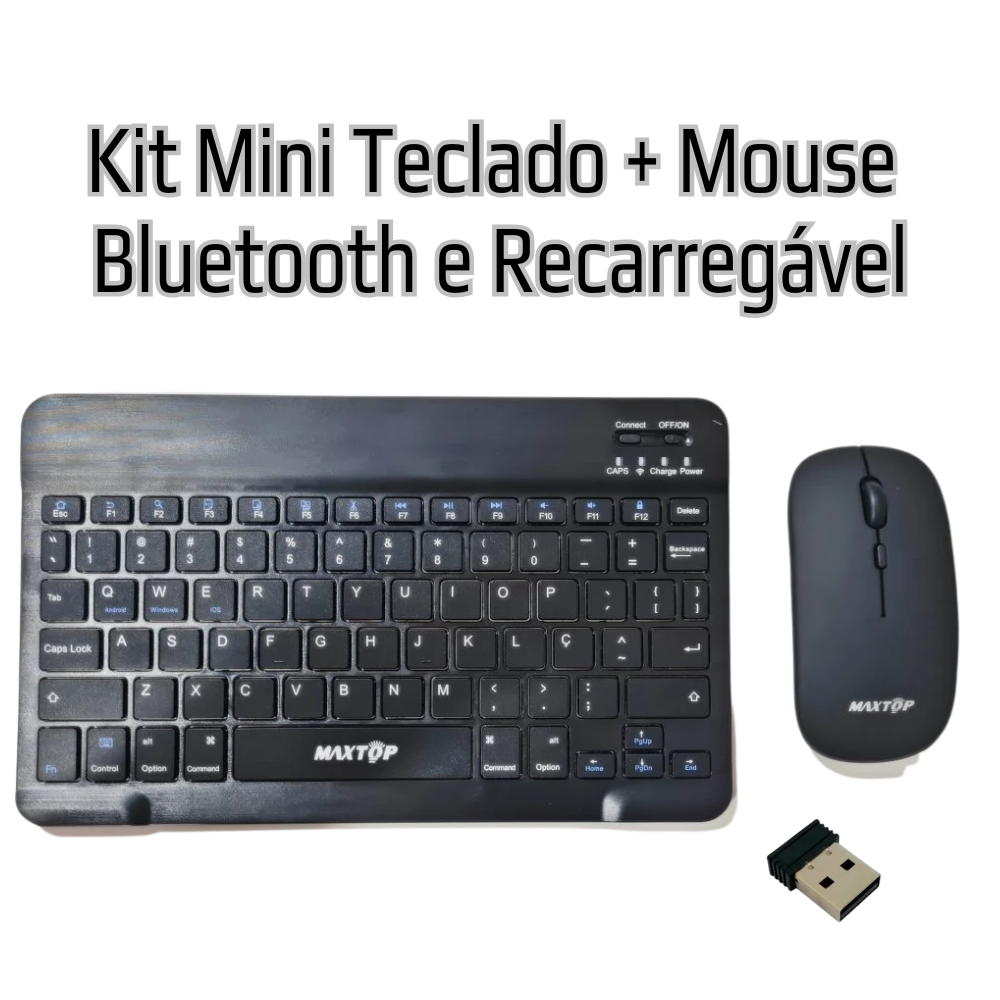 Kit Mini Teclado recarregável + Mouse Sem fios Maxtop