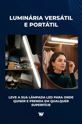 Luminária LED Slim Magnética 30cm USB‑C Recarregável Preto