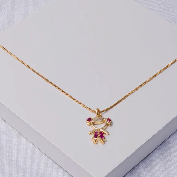 Colar dourado menina rosa