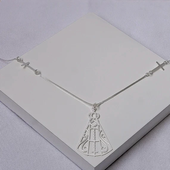 Colar prata Nossa Senhora Aparecida vazada
