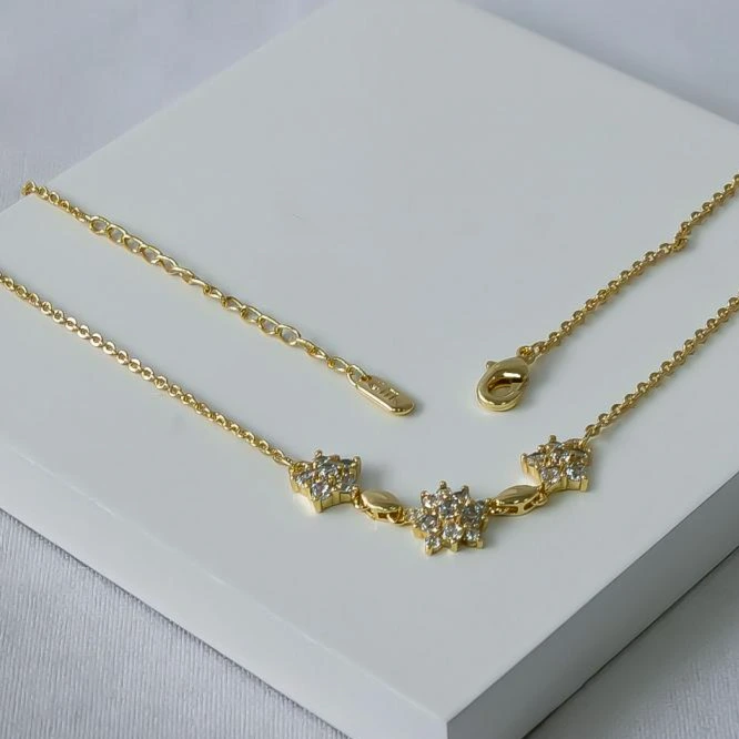 Colar dourado flores cravejadas