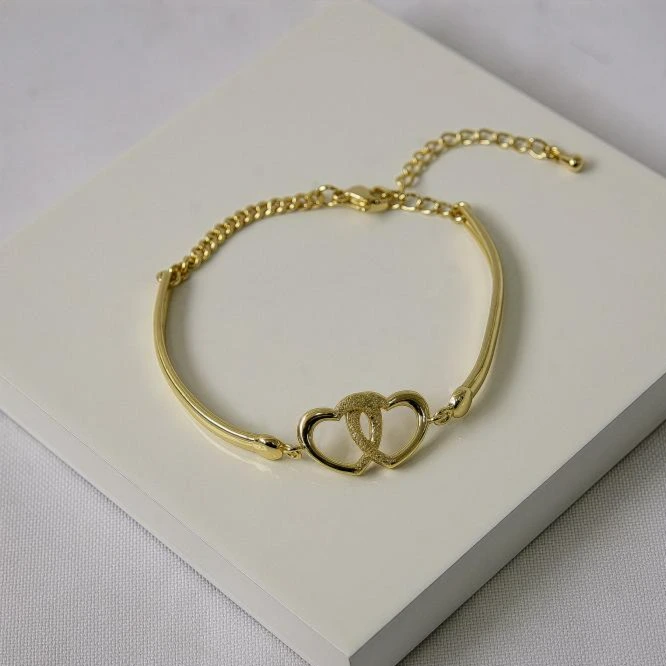 Pulseira dourada bracelete corações unidos