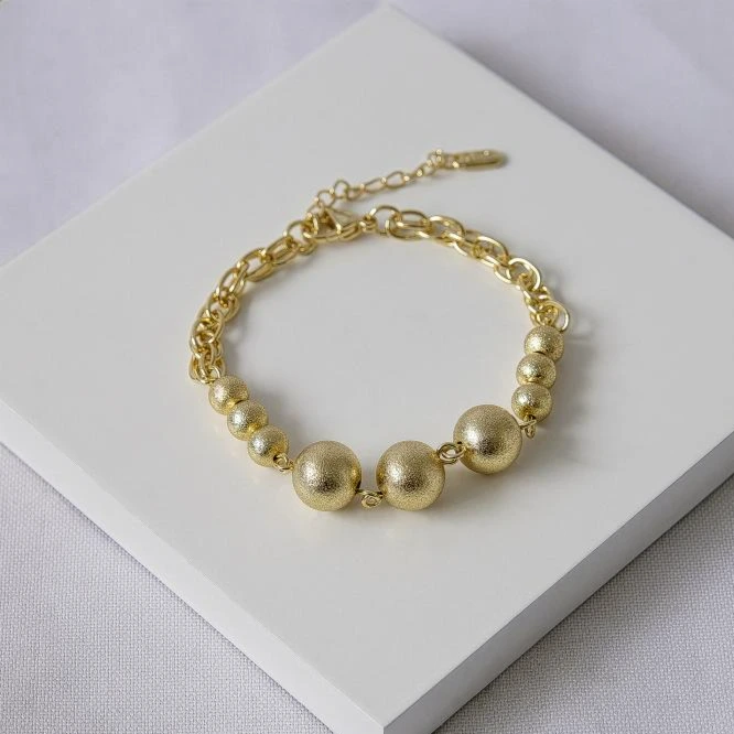 Pulseira dourada esferas fosca