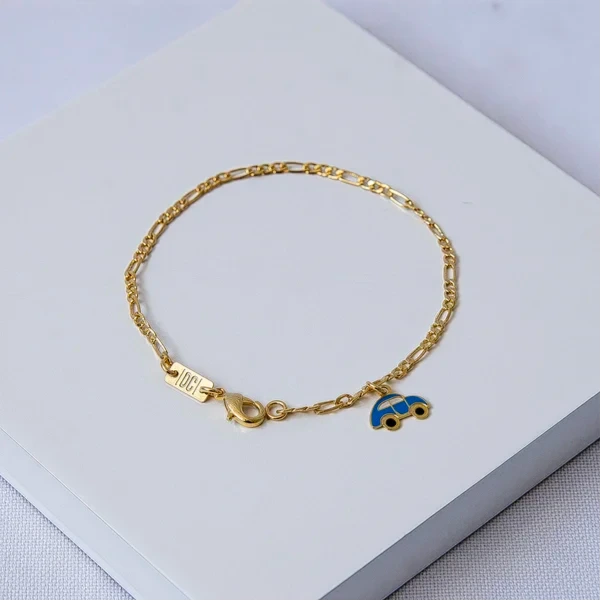 Pulseira dourada infantil elos 3x1 carrinho