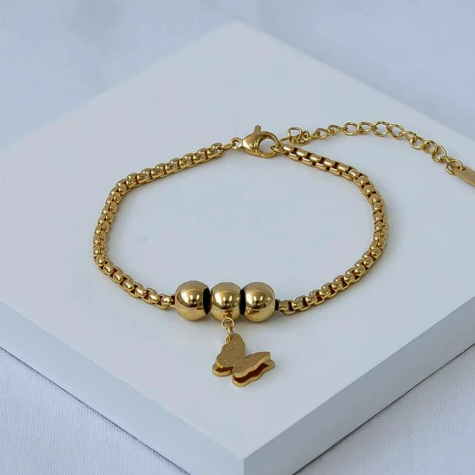 Pulseira aço dourado borboleta